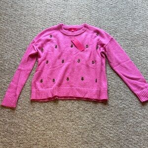 Lilly Pulitzer Hot Pink Crewneck Sweater with Beaded Accents